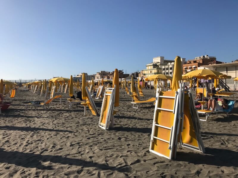 Private beaches along the Lido of Ostia, Italy