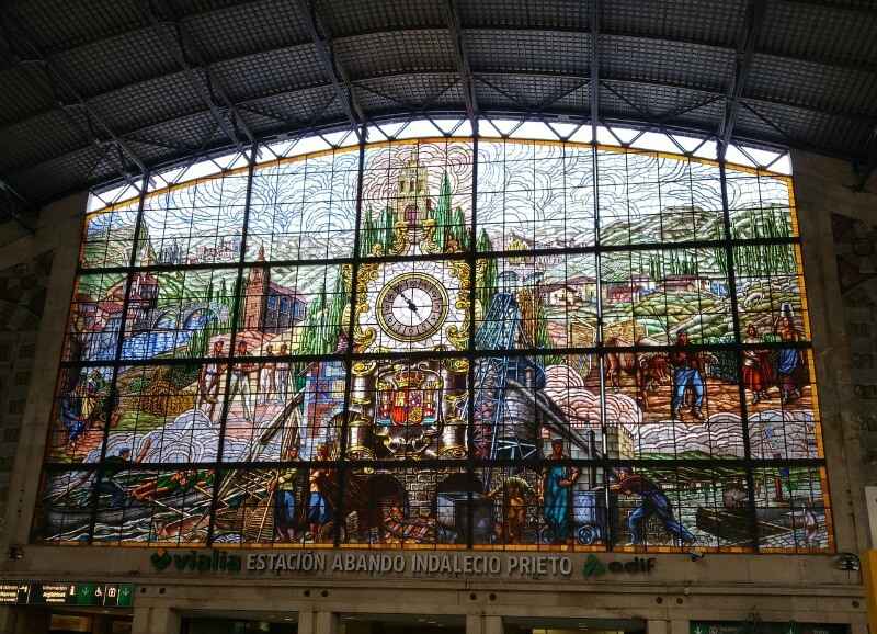 Train station stained glass window in Bilbao, Spain