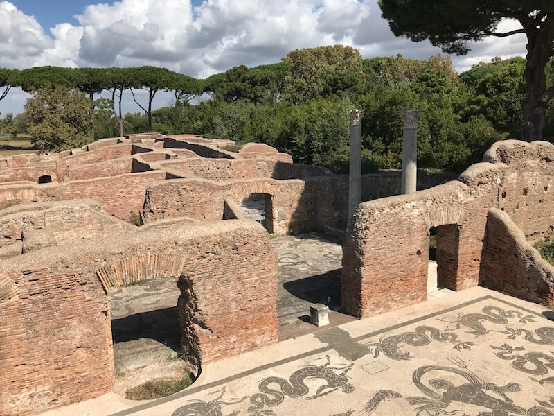 View of the Baths of Neptune from the solarium in Ostia Antica, Rome