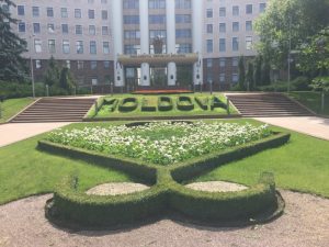 Moldova grass sign in front of Parliament
