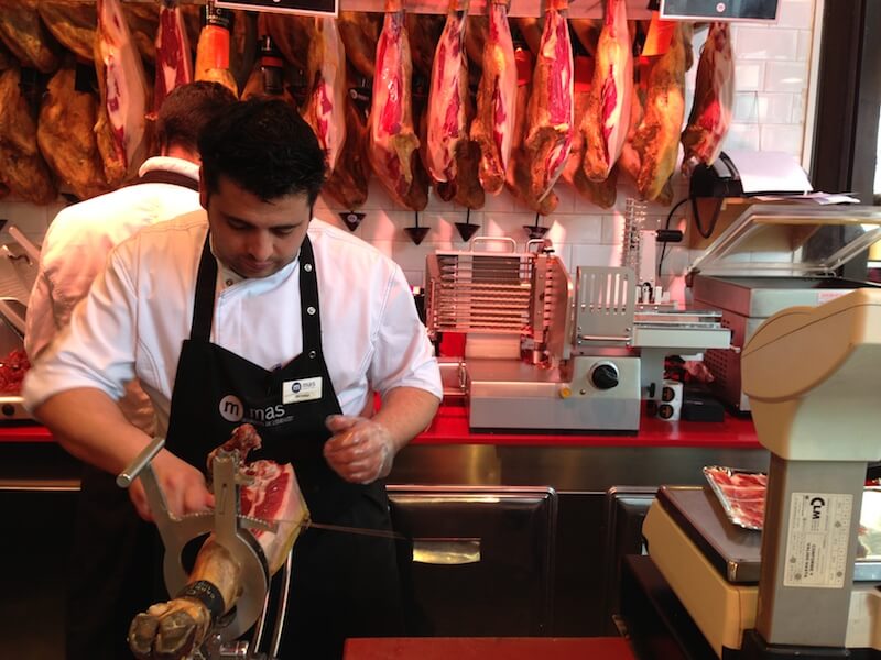Jamon serrano at the Mercado San Miguel in Madrid