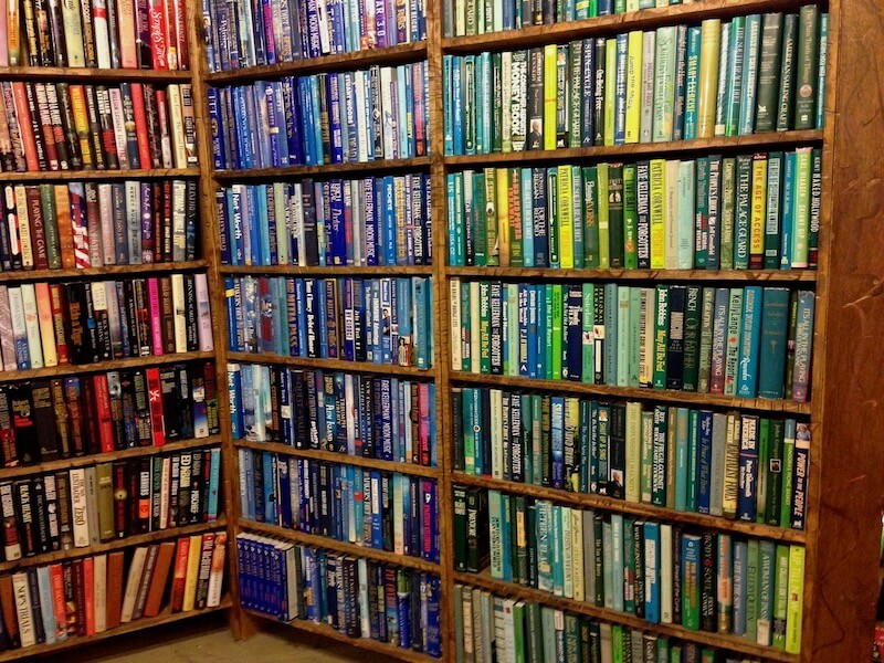 Full bookshelves in second-hand bookshop