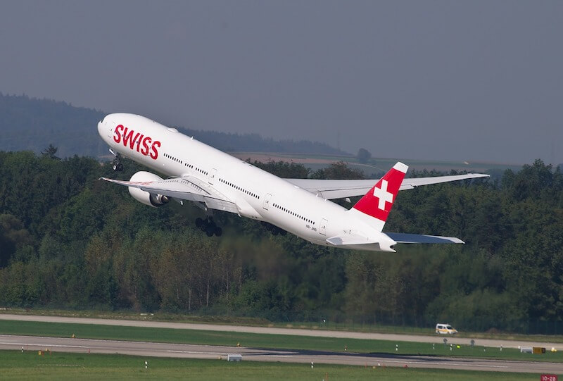 Swiss airlines taking off