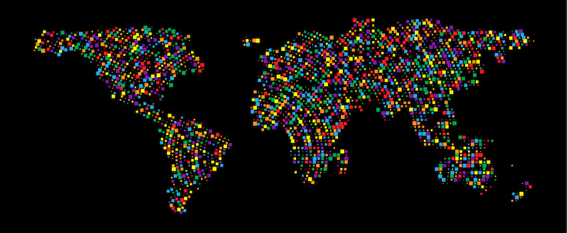 Around the world multi-coloured map