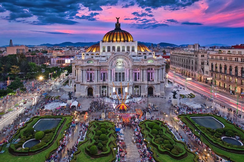 Palacio de Bellas artes at sunset, Mexico City, one of the popular places in Mexico