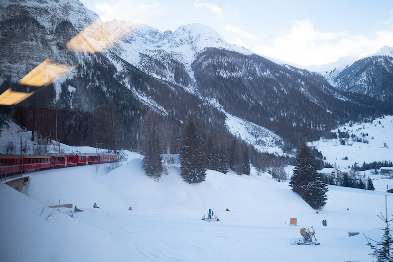 Europe winter beauty on the Bernina Express in Switzerland
