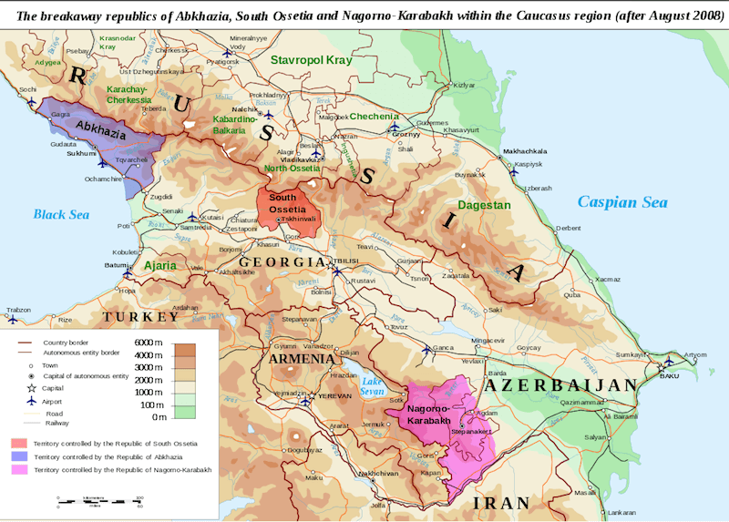 map of unrecognized countries in Asia in Caucasus region