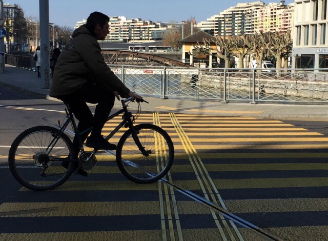 Bycicle on a pedestrian crossing in city