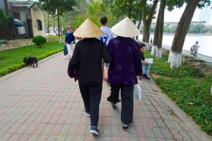 walking along the lake in Hanoi