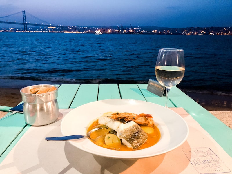 View of Lisbon while having dinner at waterside restaurant