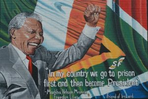 Nelson Mandela and South African flag