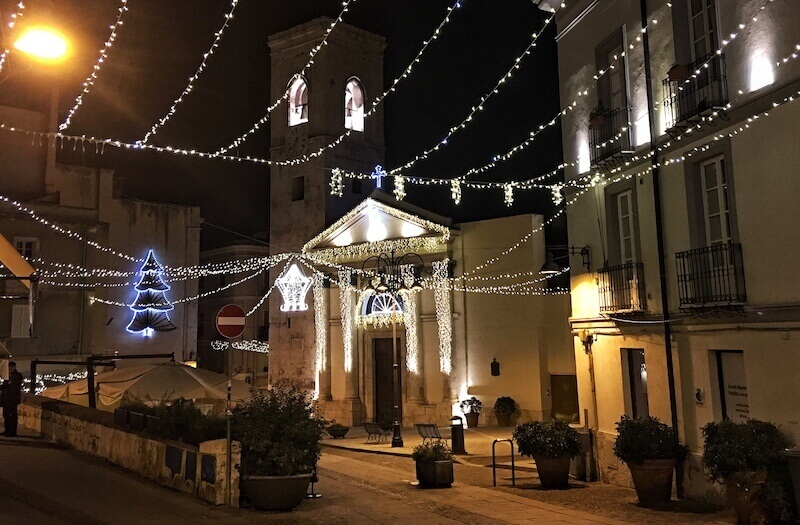 Church decorated for Christmas in Sardinia