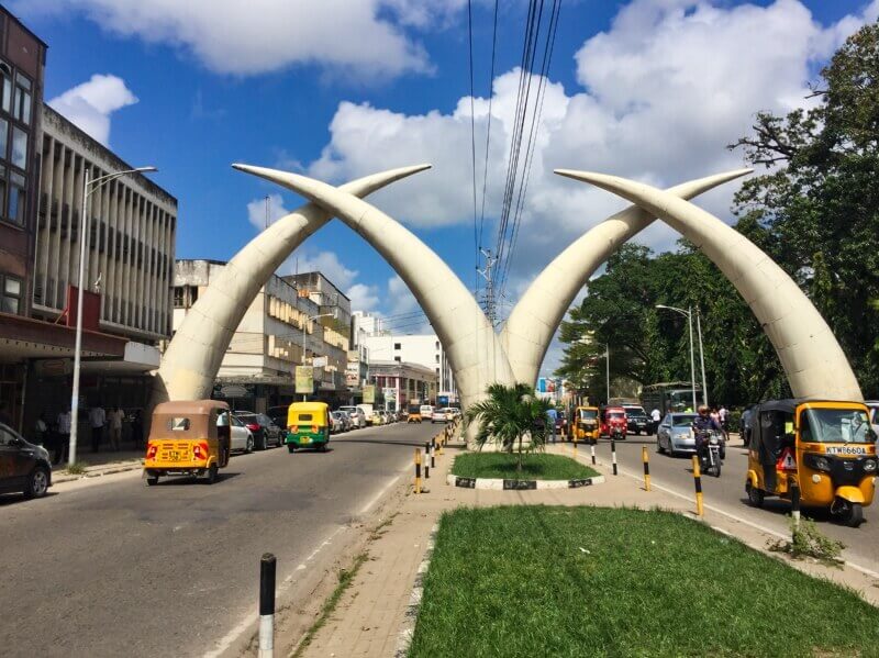 Elephant tusk monument in downtown Mombasa