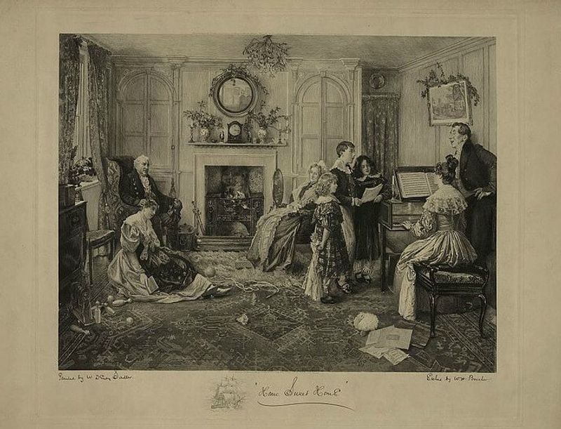 Old-fashioned engraving of family at home