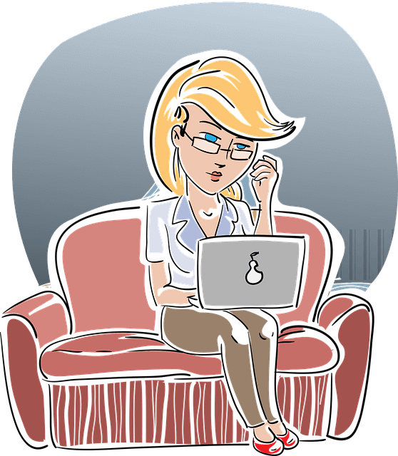 cartoon of woman with computer