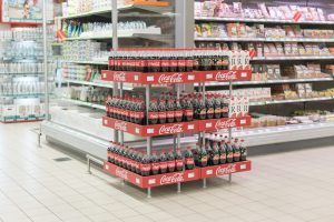 coca-cola bottles in a supermarket