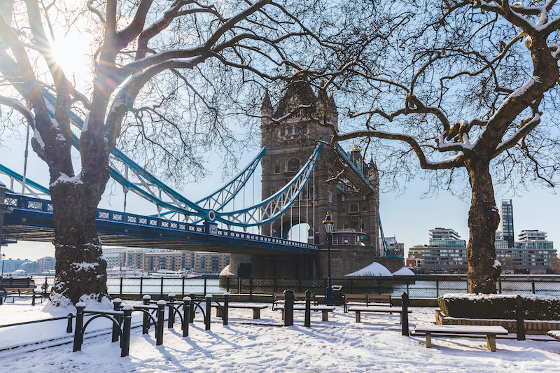 London in the snow - winter travel packing list