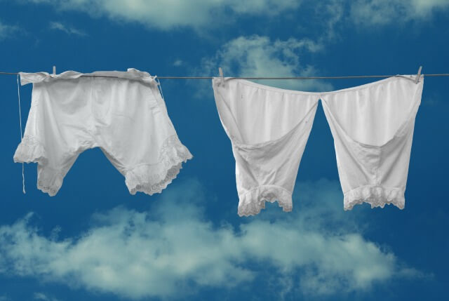 Travel underwear, vintage, hanging off a clothes line