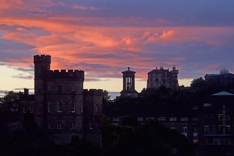 Dugald Stewart Monument sunset Edinburgh