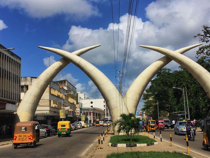 Mombasa Kenya giant tusks over the street