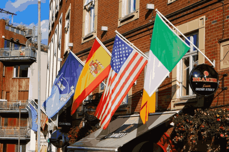 Where to stay in Dublin: buildings with flags outside