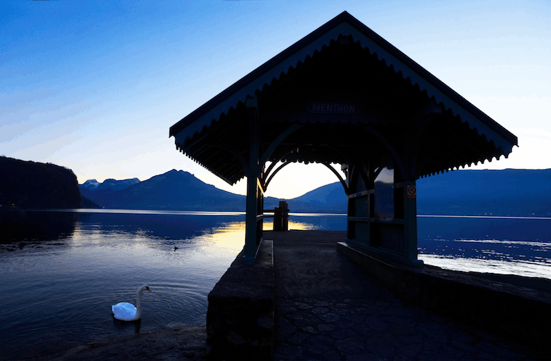 Annecy France - peaceful lake at sunrise