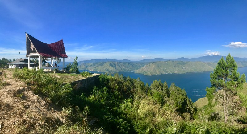 Traditional Batak house overlooking Sumatra Lake Toba