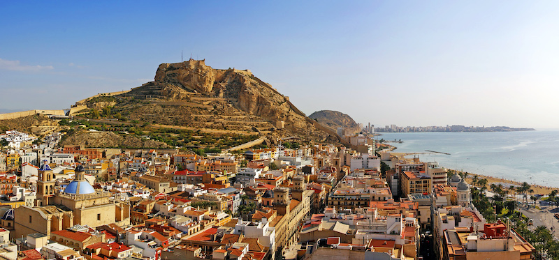 View of the sea and Alicante, a coastal city with some of the most beautiful beaches in Spain